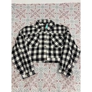 Talent Cropped Buffalo Plaid Shacket Black White Button Front Jacket 2XL NEW